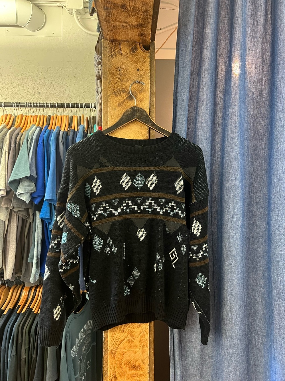 Vintage Black Geometric Patterned Knit Sweater